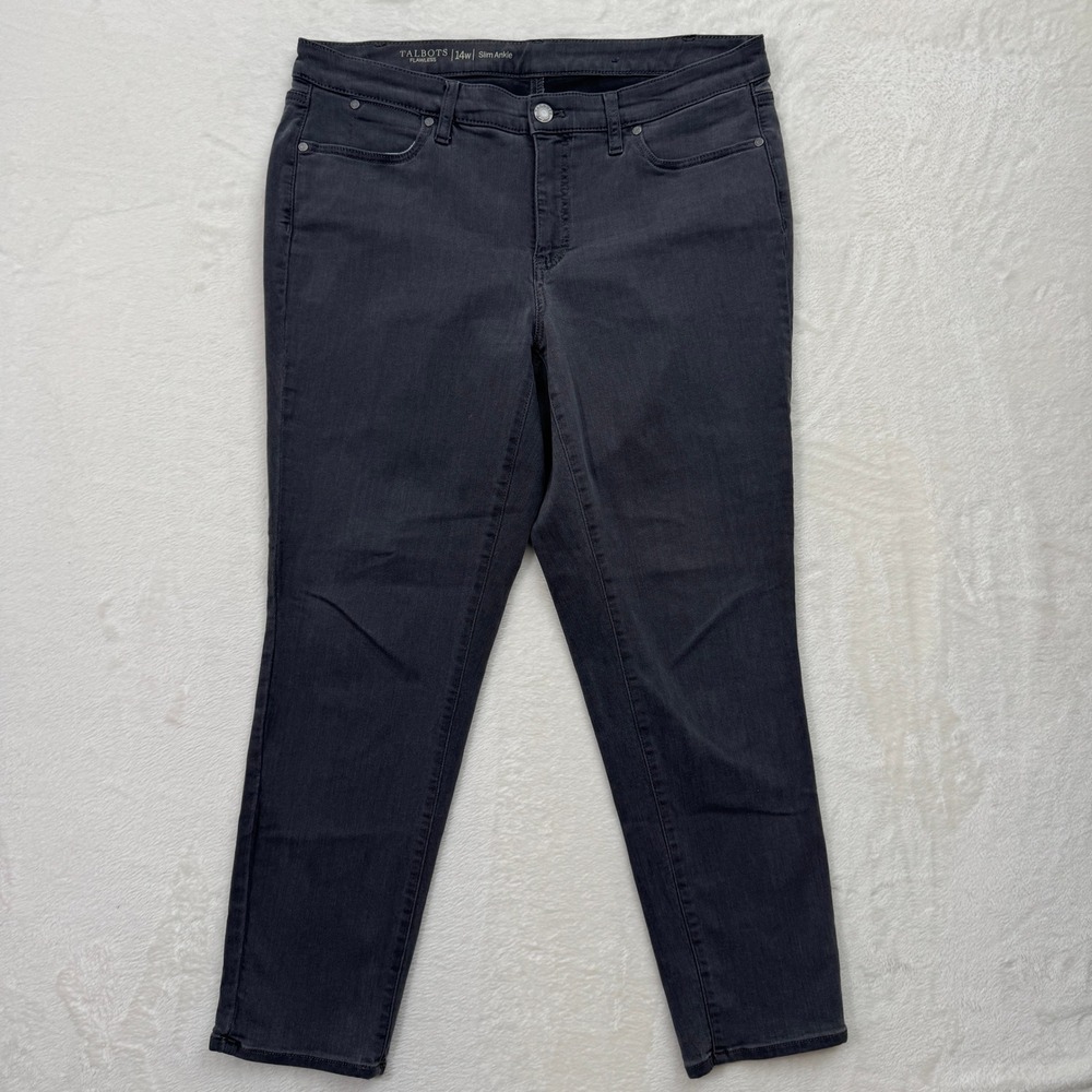 Talbots Jeans Womens 14W Gray Flawless Slim Ankle Mid Rise Stretch Denim Pants
